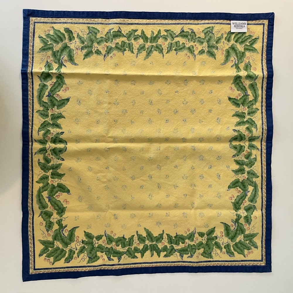 William Sonoma Cotton Napkins SET OF 6 Yellow French Country Bees Vines 20x20 - Picture 4 of 8